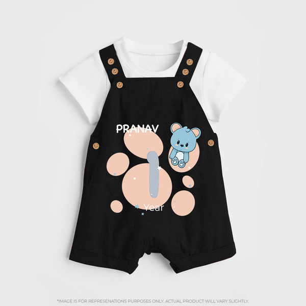 Baby Dungaree Set Birthday Outfit - 1st Year | Personalized Dungaree Set | Cozy Cotton Fabric - BLACK - 0 - 5 Months Old (Chest 18")