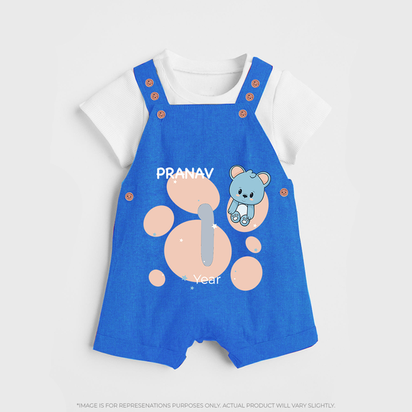 Baby Dungaree Set Birthday Outfit - 1st Year | Personalized Dungaree Set | Cozy Cotton Fabric - COBALT BLUE - 0 - 5 Months Old (Chest 18")