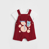 Commemorate your little one's 1st year with a customized Dungaree Set - RED - 0 - 5 Months Old (Chest 17")