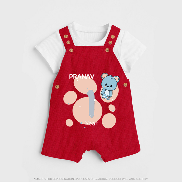 Baby Dungaree Set Birthday Outfit - 1st Year | Personalized Dungaree Set | Cozy Cotton Fabric - RED - 0 - 5 Months Old (Chest 18")