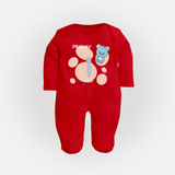 Baby Full Sleeve Bodysuit/ Sleep Suit/ Jumpsuit Birthday Outfit - 1st Year | Personalized Full Sleeve Bodysuit/ Sleep Suit/ Jumpsuit | Cozy Cotton Fabric - RED - New Born (Chest 7.5")