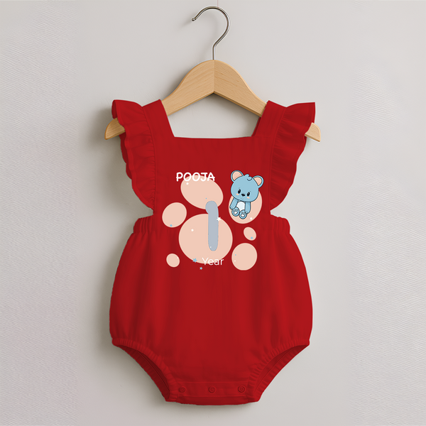 Baby Romper Frock Birthday Outfit - 1st Year | Personalized Romper Frock | Cozy Cotton Fabric - RED - 0 - 3 Months Old (Chest 19")