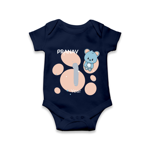 Baby Romper Birthday Outfit - 1 Year | Personalized Bodysuit | Cozy Cotton Fabric - NAVY BLUE - New Born (Chest 14")