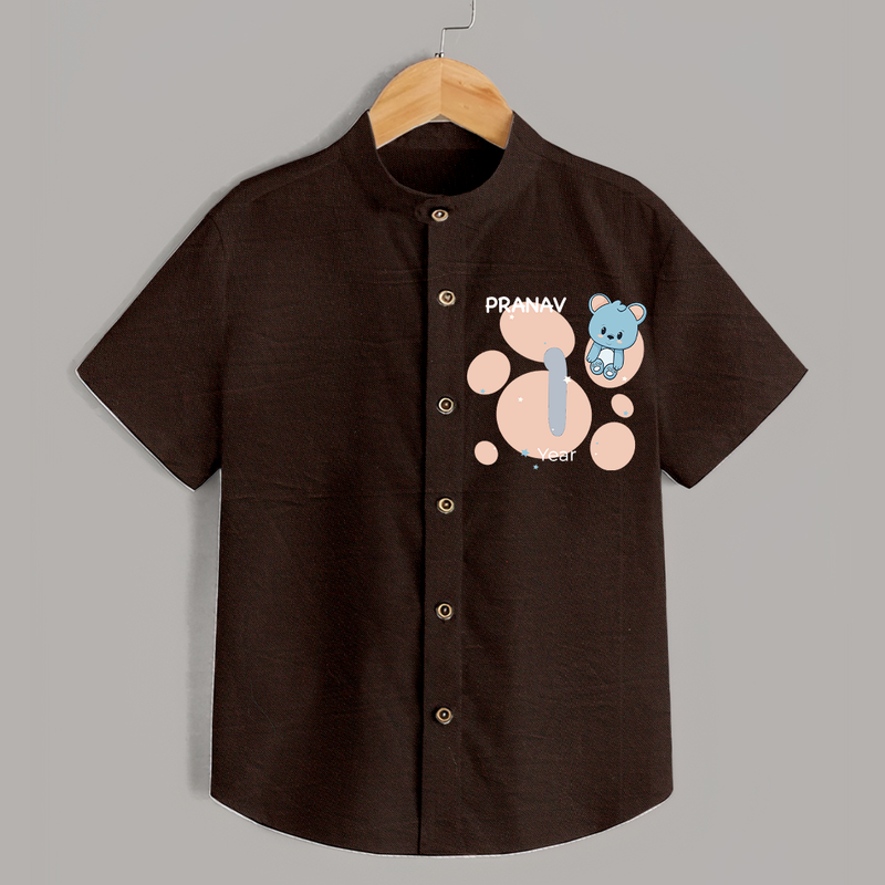 Baby Shirt Birthday Outfit - 1st Year | Personalized Shirt | Cozy Cotton Fabric - CHOCOLATE BROWN - 0 - 6 Months Old (Chest 23")