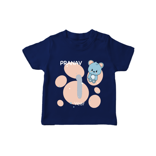 Baby T-Shirt Birthday Outfit - 1st Year | Personalized T-Shirt | Cozy Cotton Fabric - NAVY BLUE - 0-5 Months Old (Chest 17")