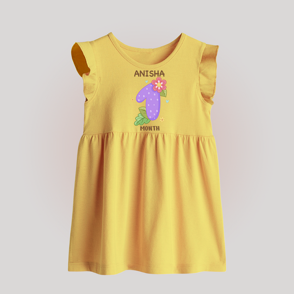 Celebrate Baby's 1st Month | Custom Baby Frock | Premium Cotton - PASTEL YELLOW - 0 - 3 Months Old (Chest 17")