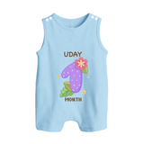Celebrate Baby's 1st Month | Custom Romper Suit/ Sleeveless Romper | Premium Cotton - BABY BLUE - 0 - 5 Months Old (Chest 18")