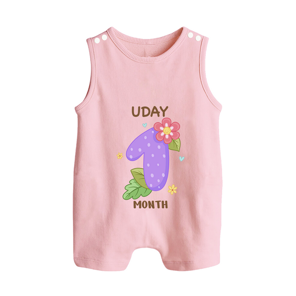 Celebrate Baby's 1st Month | Custom Romper Suit/ Sleeveless Romper | Premium Cotton - BABY PINK - 0 - 5 Months Old (Chest 18")