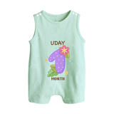 Celebrate Baby's 1st Month | Custom Romper Suit/ Sleeveless Romper | Premium Cotton - MINT GREEN - 0 - 5 Months Old (Chest 18")