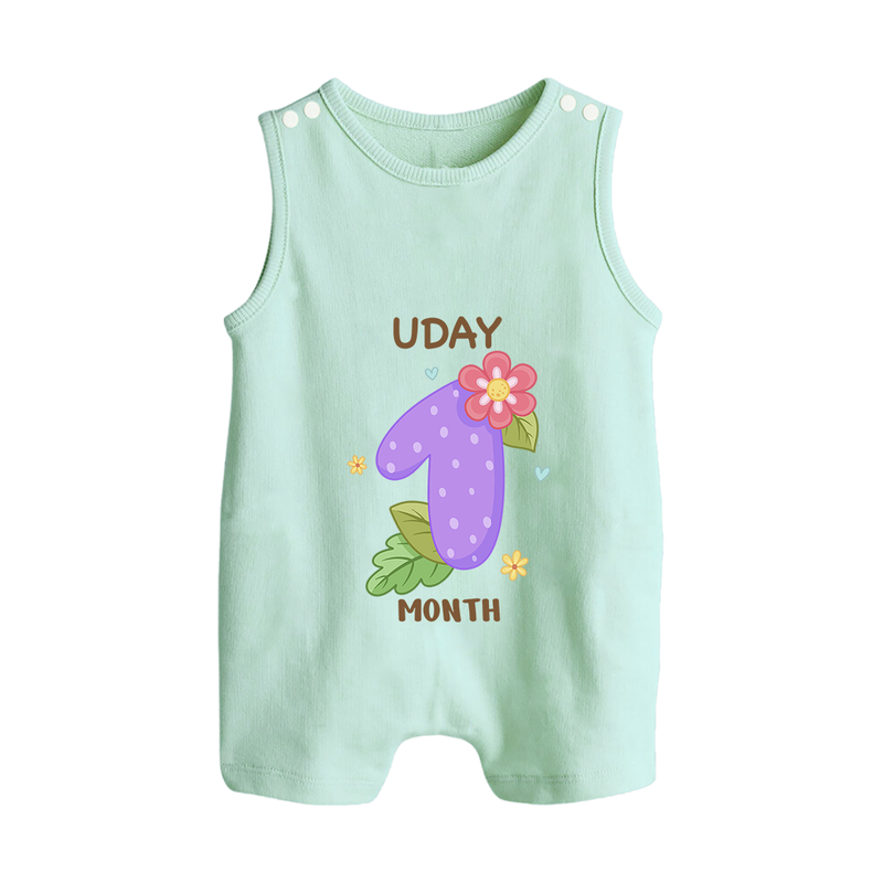 Celebrate Baby's 1st Month | Custom Romper Suit/ Sleeveless Romper | Premium Cotton - MINT GREEN - 0 - 5 Months Old (Chest 18")