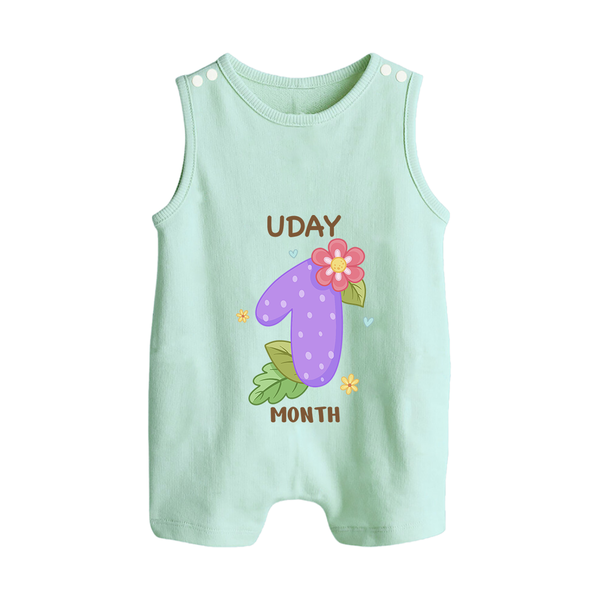 Celebrate Baby's 1st Month | Custom Romper Suit/ Sleeveless Romper | Premium Cotton - MINT GREEN - 0 - 5 Months Old (Chest 18")