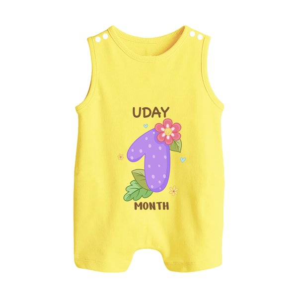 Celebrate Baby's 1st Month | Custom Romper Suit/ Sleeveless Romper | Premium Cotton - PASTEL YELLOW - 0 - 5 Months Old (Chest 18")