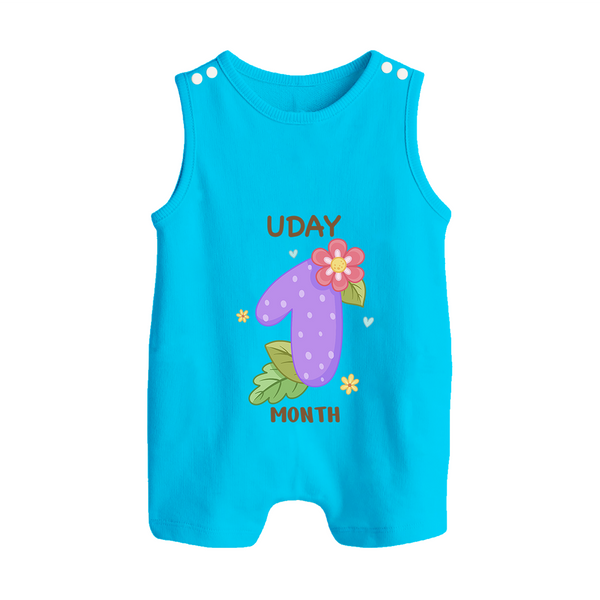 Celebrate Baby's 1st Month | Custom Romper Suit/ Sleeveless Romper | Premium Cotton - SKY BLUE - 0 - 5 Months Old (Chest 18")