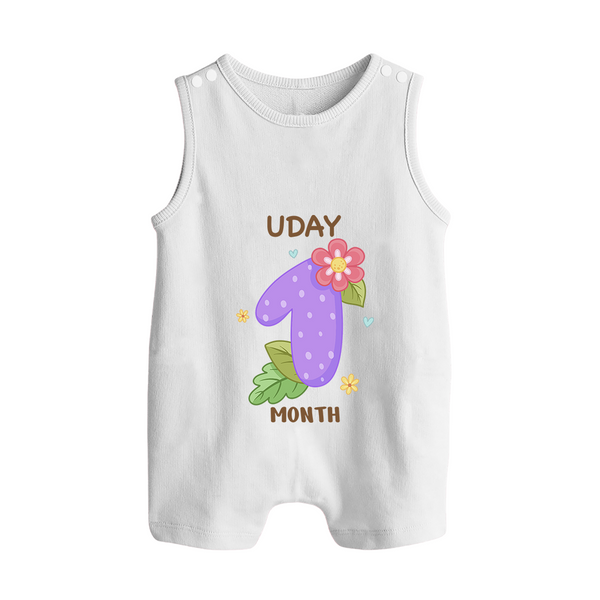 Celebrate Baby's 1st Month | Custom Romper Suit/ Sleeveless Romper | Premium Cotton - WHITE - 0 - 5 Months Old (Chest 18")