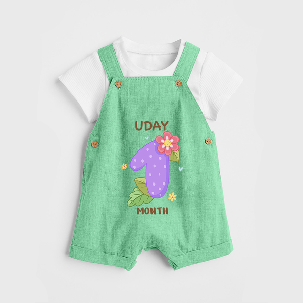Celebrate Baby's 1st Month | Custom Dungaree Set | Premium Cotton - GREEN - 0 - 5 Months Old (Chest 18")