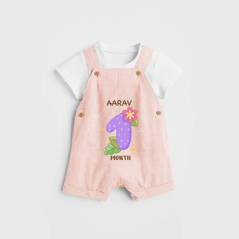 Memorialize your little one's first month with a personalized Dungaree - PEACH - 0 - 5 Months Old (Chest 17")
