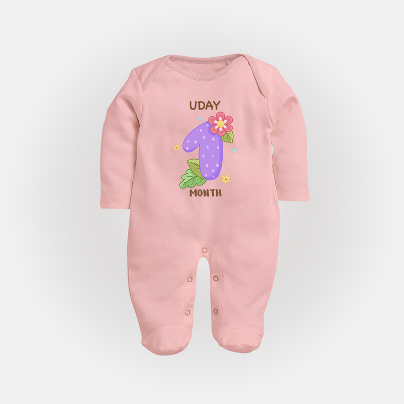 Dress Your Little One In Our Enchanting Customized Baby Sleep Suit For Their 1-Month Celebration - BABY PINK - New Born (Chest 7.5")