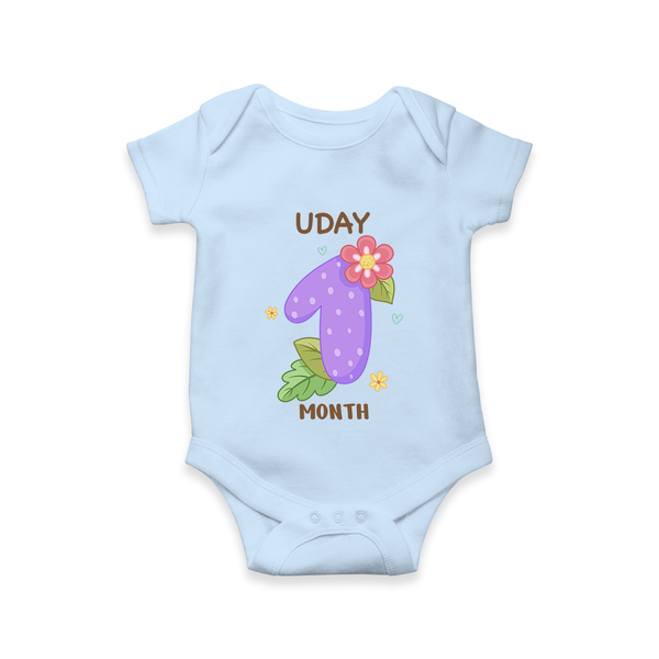Celebrate Baby's 1st Month | Custom Romper/Onesie | Premium Cotton - BABY BLUE - New Born (Chest 14")