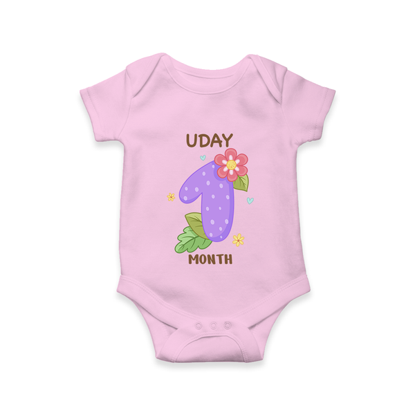 Celebrate Baby's 1st Month | Custom Romper/Onesie | Premium Cotton - BABY PINK - New Born (Chest 14")