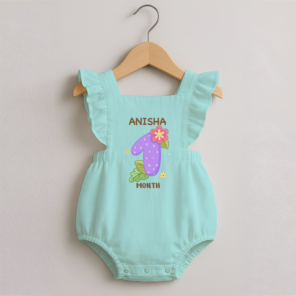 Celebrate Baby's 1st Month | Custom Romper Frock | Premium Cotton - MINT GREEN - 0 - 3 Months Old (Chest 19")