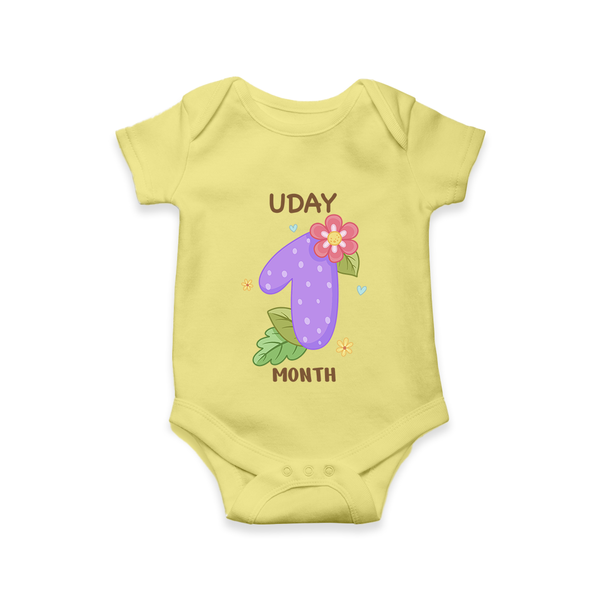 Celebrate Baby's 1st Month | Custom Romper/Onesie | Premium Cotton - PASTEL YELLOW - New Born (Chest 14")