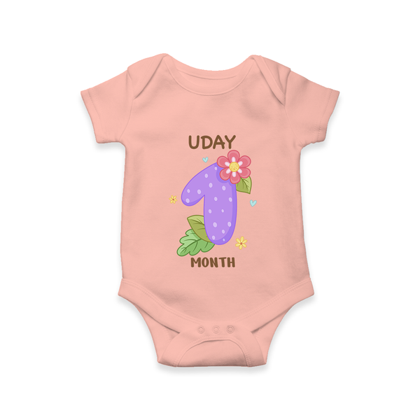 Celebrate Baby's 1st Month | Custom Romper/Onesie | Premium Cotton - PEACH - New Born (Chest 14")