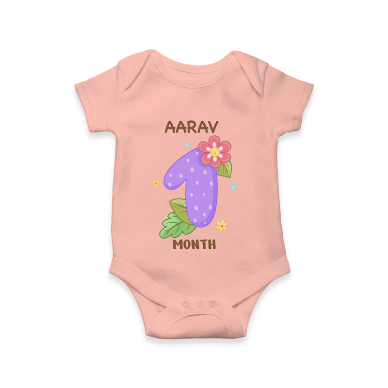 Memorialize your little one's First month with a personalized romper/onesie - PEACH - 0 - 3 Months Old (Chest 16")