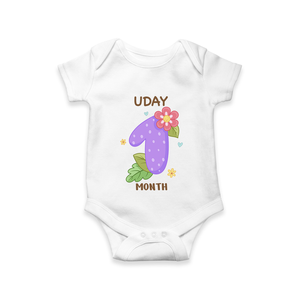 Celebrate Baby's 1st Month | Custom Romper/Onesie | Premium Cotton - WHITE - New Born (Chest 14")