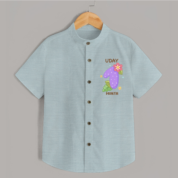 Celebrate Baby's 1st Month | Custom Shirt | Premium Cotton - ARCTIC BLUE - 0 - 6 Months Old (Chest 23")