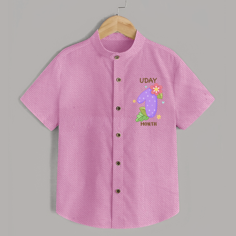 Celebrate Baby's 1st Month | Custom Shirt | Premium Cotton - BABY PINK - 0 - 6 Months Old (Chest 23")