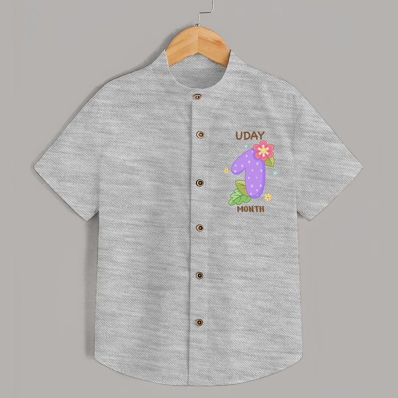 Celebrate Baby's 1st Month | Custom Shirt | Premium Cotton - GREY - 0 - 6 Months Old (Chest 23")