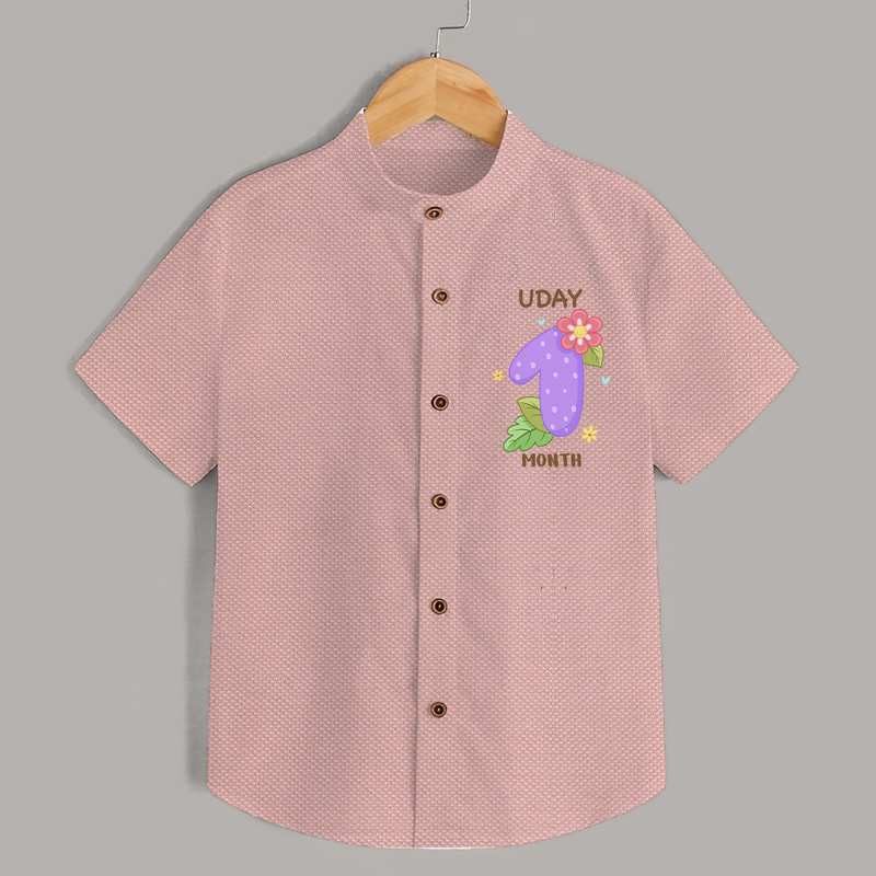 Celebrate Baby's 1st Month | Custom Shirt | Premium Cotton - PEACH - 0 - 6 Months Old (Chest 23")