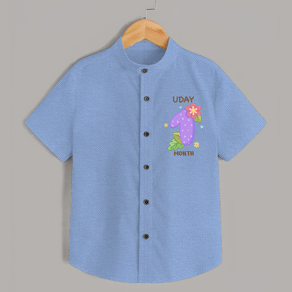 Celebrate Baby's 1st Month | Custom Shirt | Premium Cotton - SKY BLUE - 0 - 6 Months Old (Chest 23")