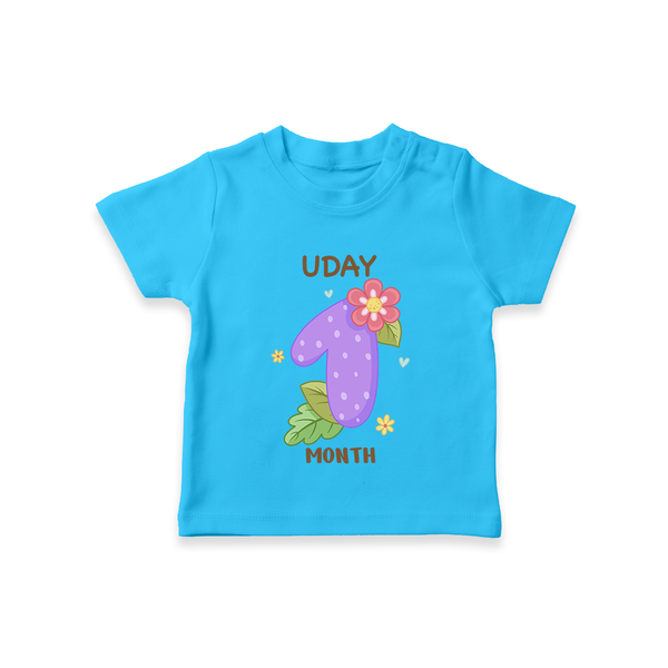 Celebrate Baby's 1st Month | Custom T-Shirt | Premium Cotton - SKY BLUE - 0-5 Months Old (Chest 17")
