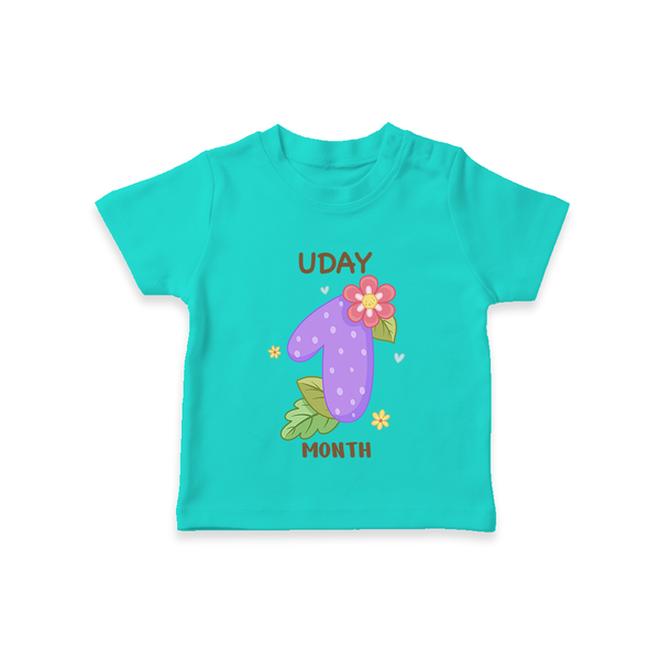 Celebrate Baby's 1st Month | Custom T-Shirt | Premium Cotton - TEAL - 0-5 Months Old (Chest 17")
