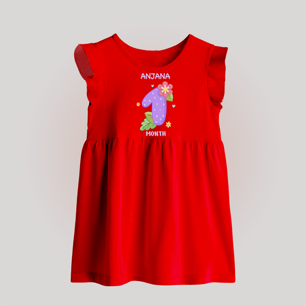 Celebrate Baby's 1st Month | Custom Baby Frock | Premium Cotton - RED - 0 - 3 Months Old (Chest 17")