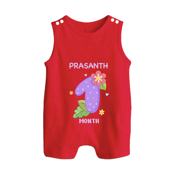 Celebrate Baby's 1st Month | Custom Romper Suit/ Sleeveless Romper | Premium Cotton - RED - 0 - 5 Months Old (Chest 18")