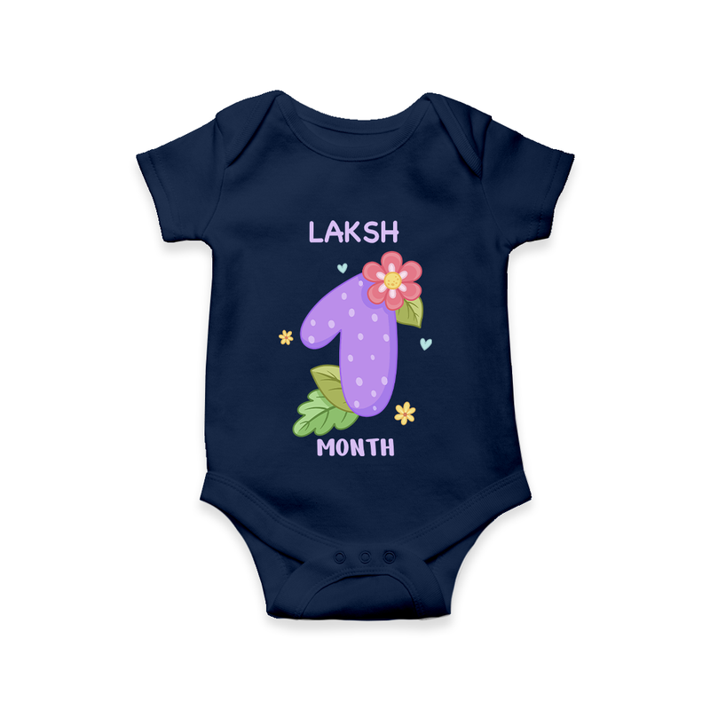 Memorialize your little one's First month with a personalized romper/onesie - NAVY BLUE - 0 - 3 Months Old (Chest 16")
