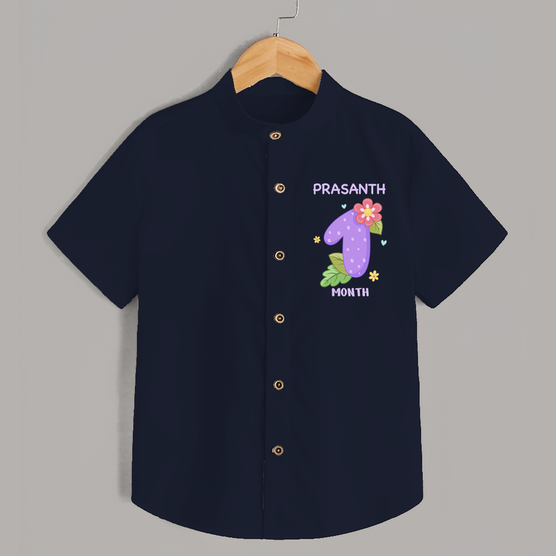 Celebrate Baby's 1st Month | Custom Shirt | Premium Cotton - NAVY BLUE - 0 - 6 Months Old (Chest 23")