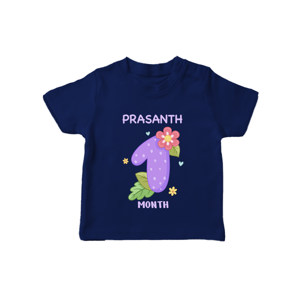 Celebrate Baby's 1st Month | Custom T-Shirt | Premium Cotton - NAVY BLUE - 0-5 Months Old (Chest 17")
