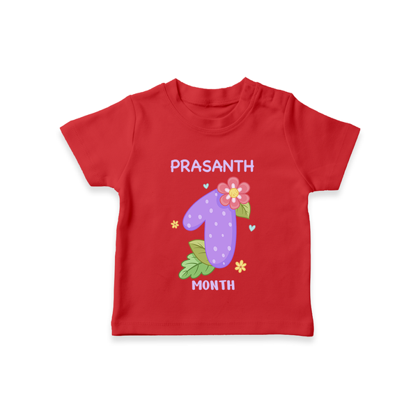 Celebrate Baby's 1st Month | Custom T-Shirt | Premium Cotton - RED - 0-5 Months Old (Chest 17")