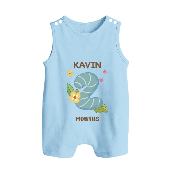 Celebrate Baby's 2nd Month | Custom Romper Suit/ Sleeveless Romper | Premium Cotton - BABY BLUE - 0 - 5 Months Old (Chest 18")