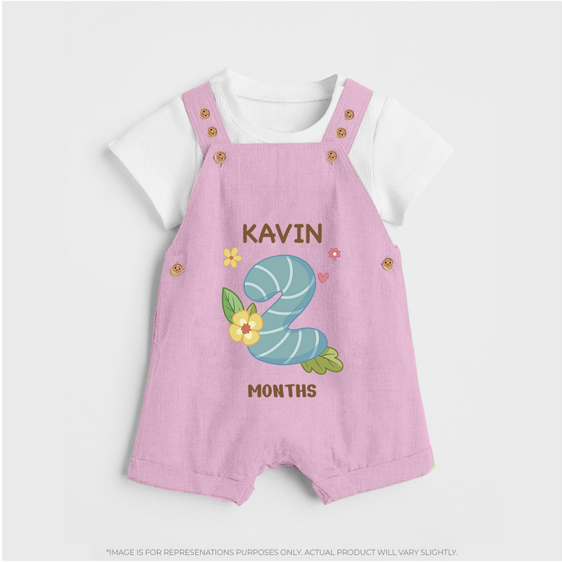 Celebrate Baby's 2nd Month | Custom Dungaree Set | Premium Cotton - BABY PINK - 0 - 5 Months Old (Chest 18")