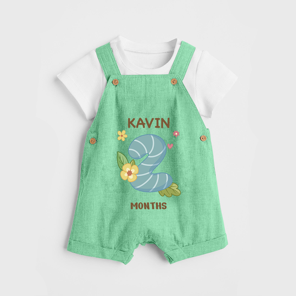 Celebrate Baby's 2nd Month | Custom Dungaree Set | Premium Cotton - GREEN - 0 - 5 Months Old (Chest 18")