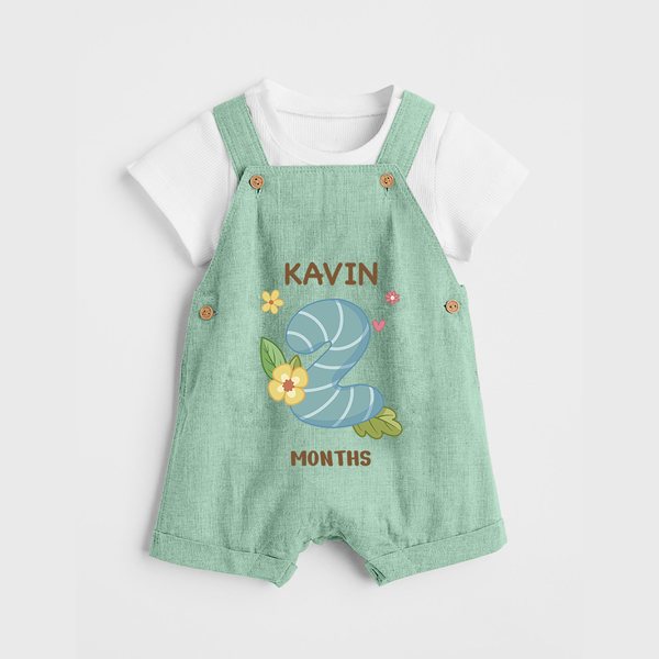 Celebrate Baby's 2nd Month | Custom Dungaree Set | Premium Cotton - MINT GREEN - 0 - 5 Months Old (Chest 18")