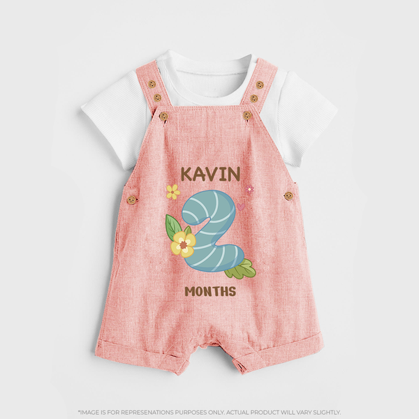 Celebrate Baby's 2nd Month | Custom Dungaree Set | Premium Cotton - PEACH - 0 - 5 Months Old (Chest 18")