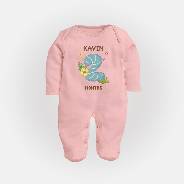 Celebrate Baby's 2nd Month | Custom Full Sleeve Bodysuit/ Sleep Suit/ Jumpsuit | Premium Cotton - BABY PINK - New Born (Chest 7.5")