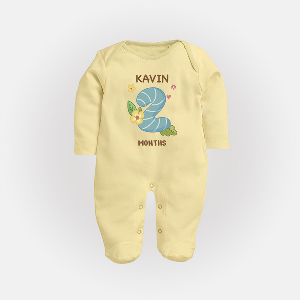 Celebrate Baby's 2nd Month | Custom Full Sleeve Bodysuit/ Sleep Suit/ Jumpsuit | Premium Cotton - PASTEL YELLOW - New Born (Chest 7.5")