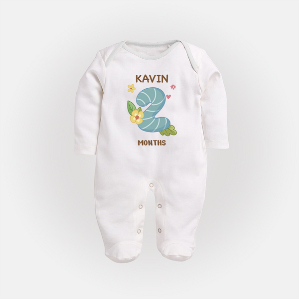Celebrate Baby's 2nd Month | Custom Full Sleeve Bodysuit/ Sleep Suit/ Jumpsuit | Premium Cotton - WHITE - New Born (Chest 7.5")