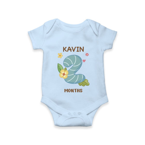 Celebrate Baby's 2nd Month | Custom Romper/Onesie | Premium Cotton - BABY BLUE - New Born (Chest 14")